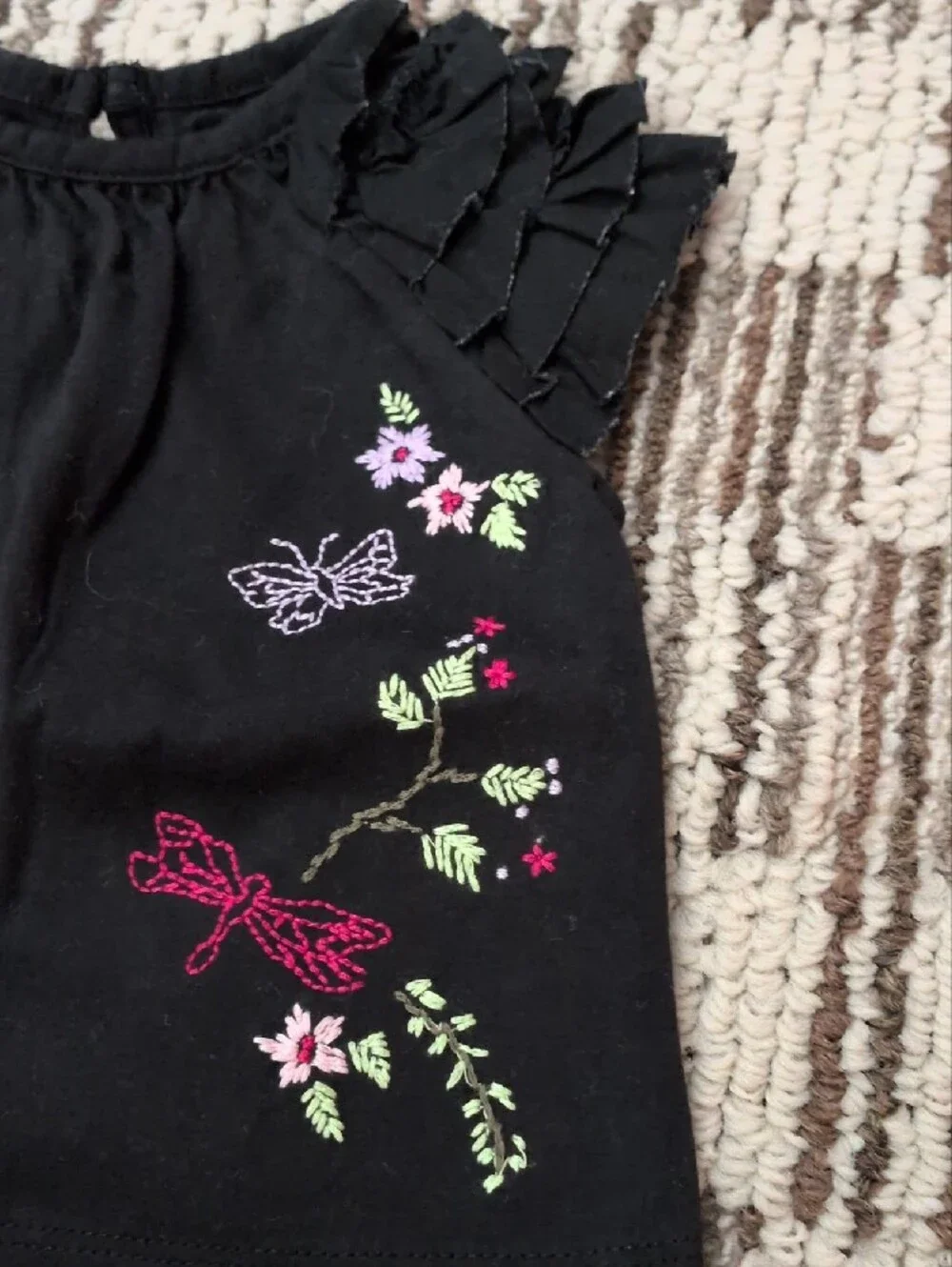 Baby Gap Blk Bodysuit & Top with Red/Purple/Green Embroidery.  Matching Red Pant